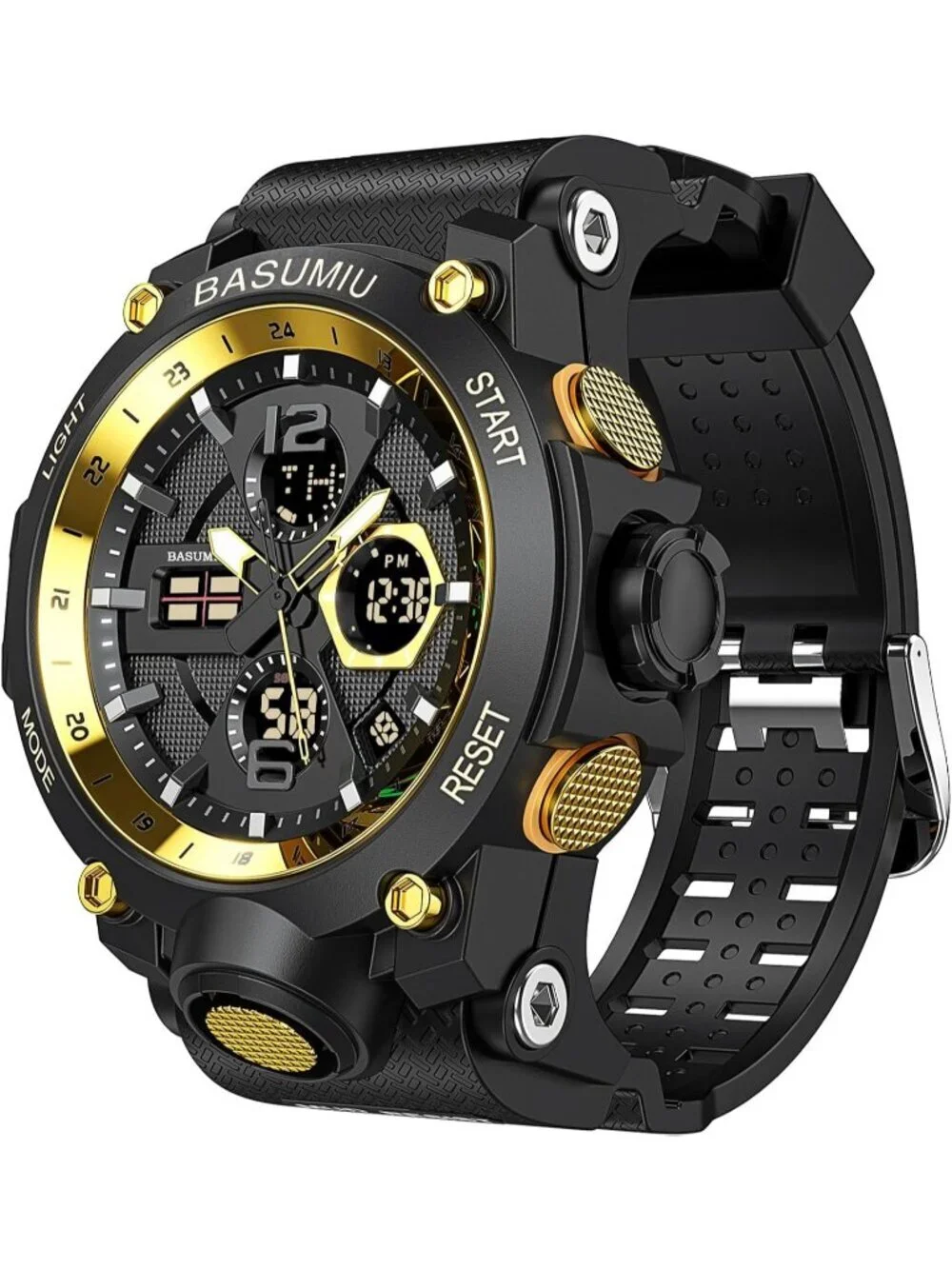Men's Black Gold Analog Quartz Sport Tactical Waterproof LED Digital Wrist Watch
